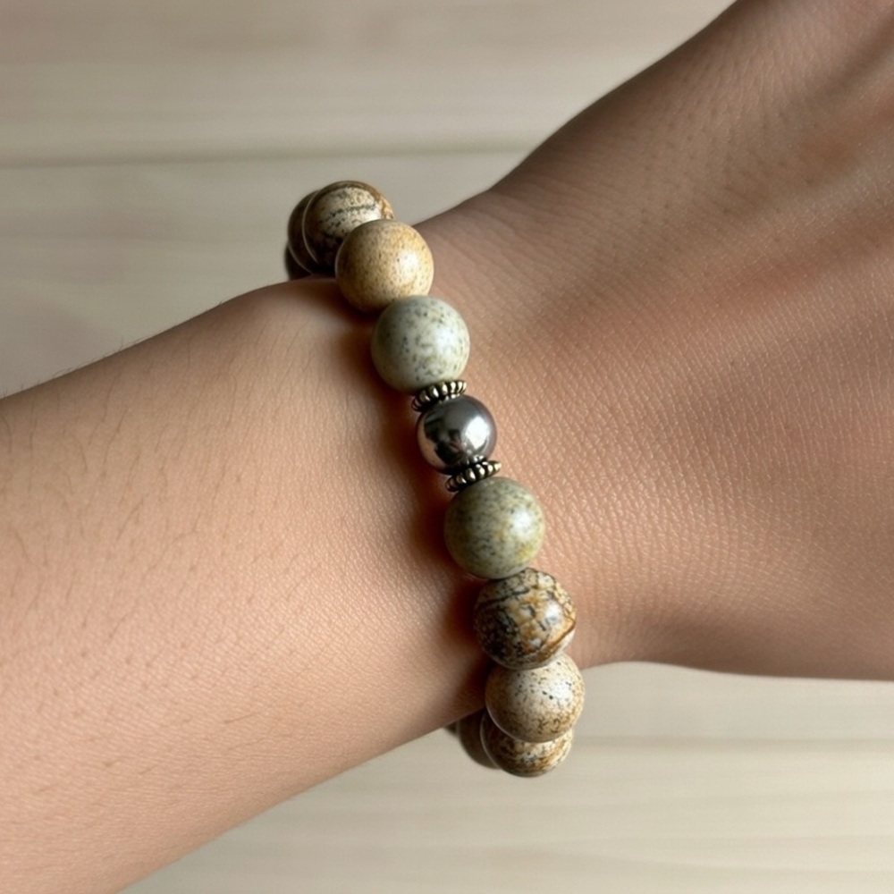Picture Jasper Beaded Bracelet, 6”